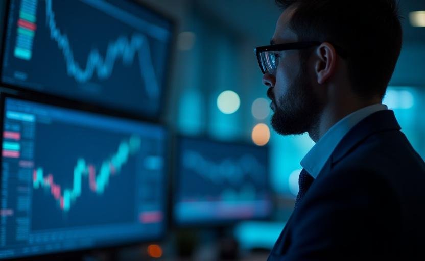 Professional trader analyzing financial charts for risk management