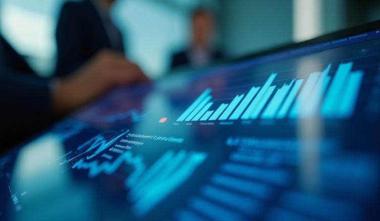 Complex financial data visualization showing risk distribution charts