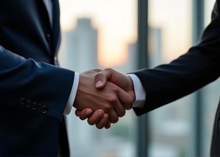 A professional handshake representing a business agreement and mutual understanding of terms